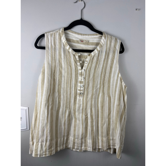 Faherty Tops - Faherty Isha Top XL 100% Linen Natural Bombay Stripe Sleeveless Blouse Resort